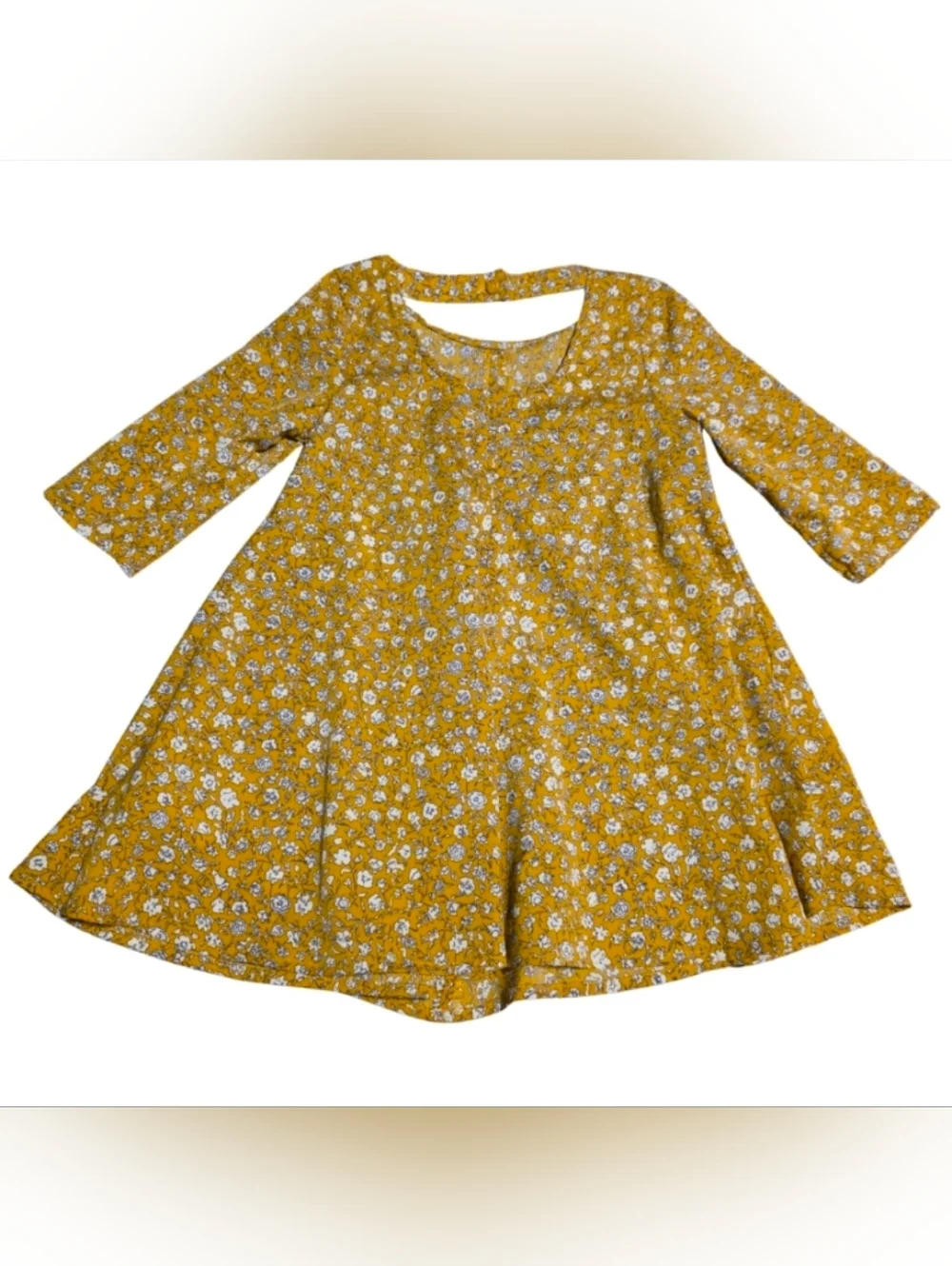 Old Navy Toddler Dress 3T Mustard Floral Long Sleeve Fall Outfit Girls